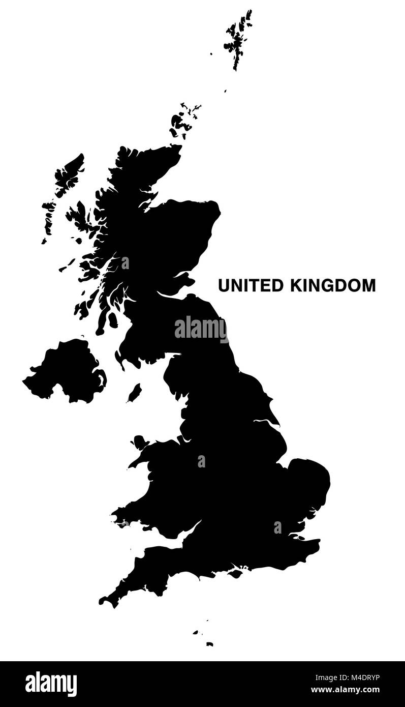 Großbritannien Karte Silhouette auf weißem Hintergrund Stock Vektor