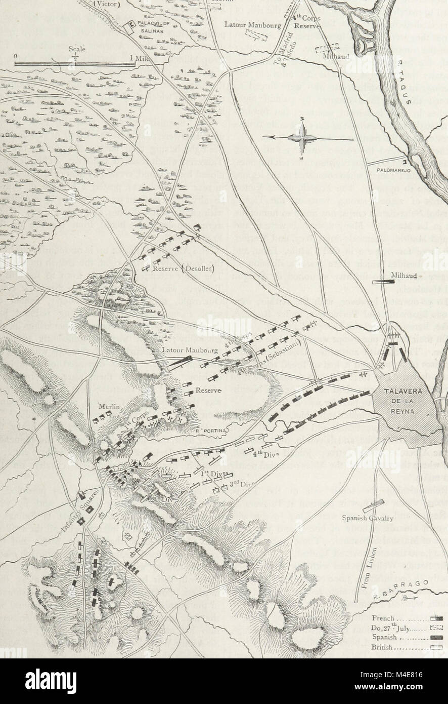 Eine Karte der letzten französischen Angriff der Schlacht von Talavera, Juli 1809 Stockfoto