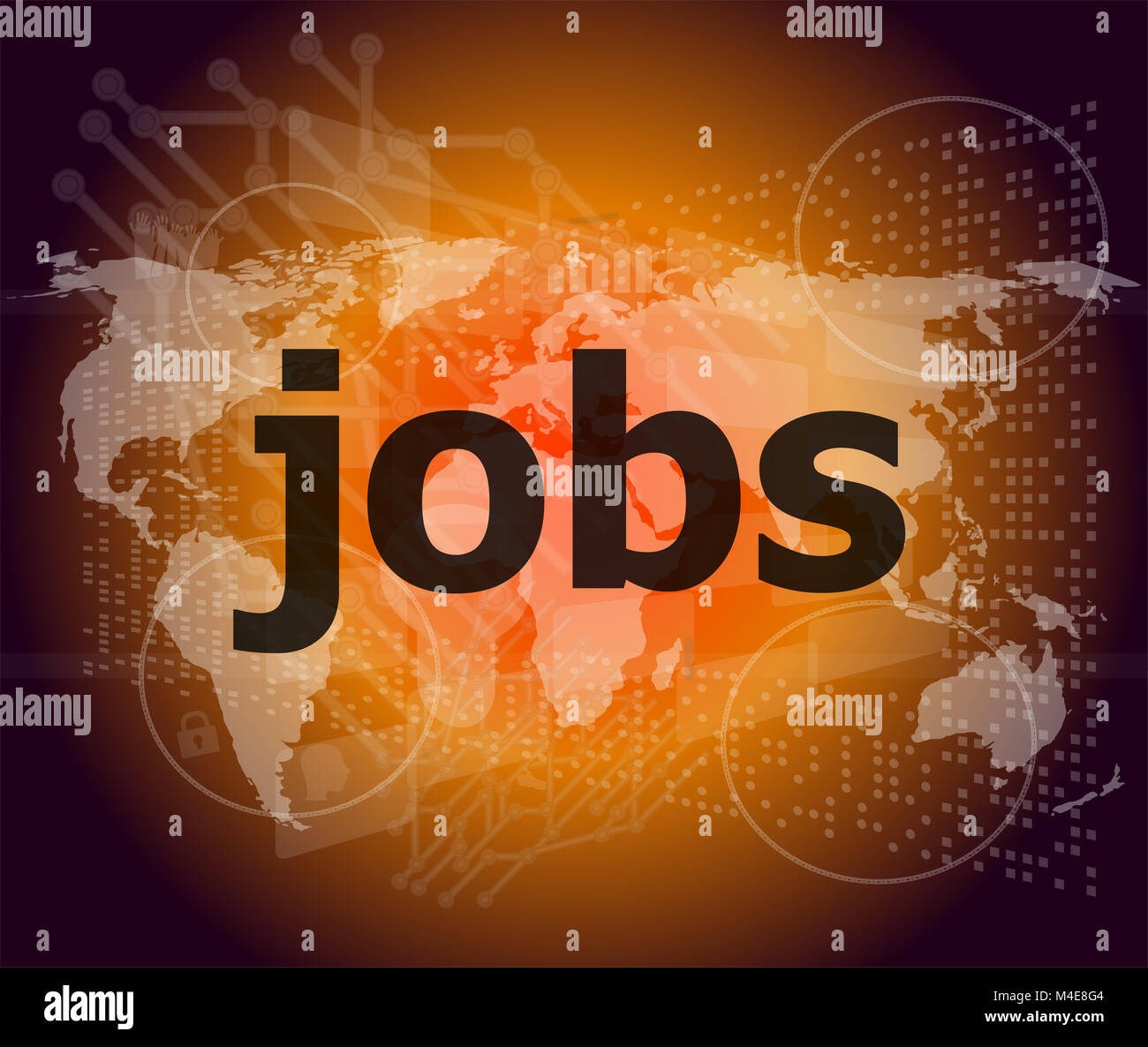 Die Wort-Jobs auf dem digitalen Bildschirm, soziale Konzept Stockfoto