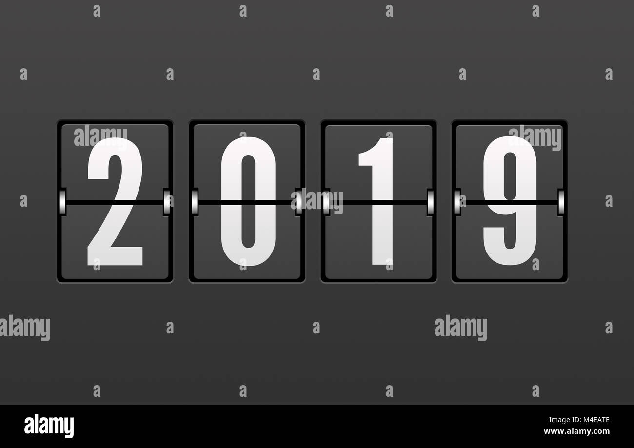 2019 Jahr auf der Split-Flap Anzeige Stockfoto