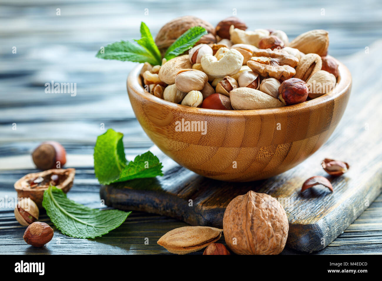 Mix Nüsse in einer Schüssel Nahaufnahme. Stockfoto