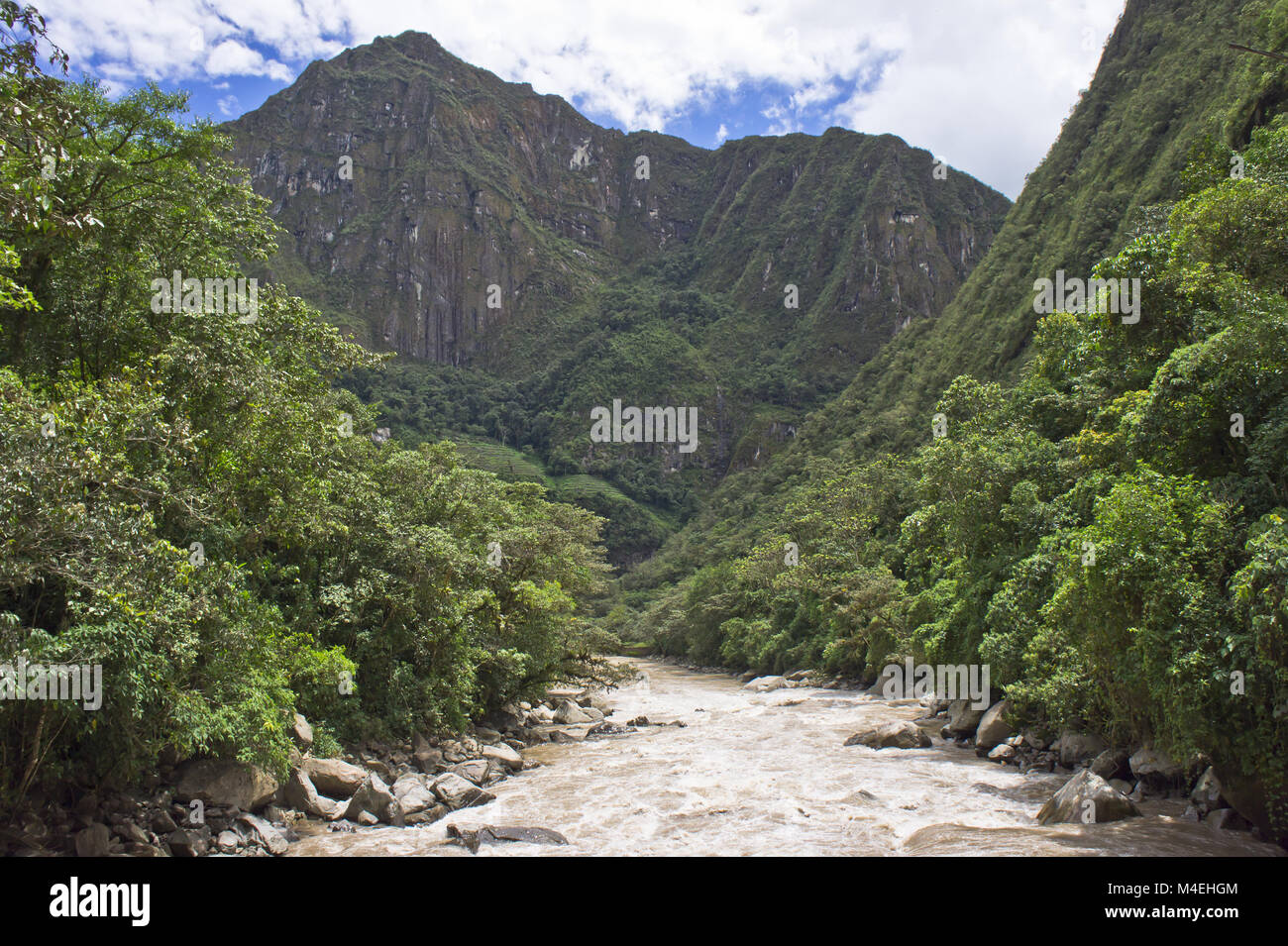 Machu Picchu, Peru Aguas Calientes, Urubamba Fluss Stockfoto