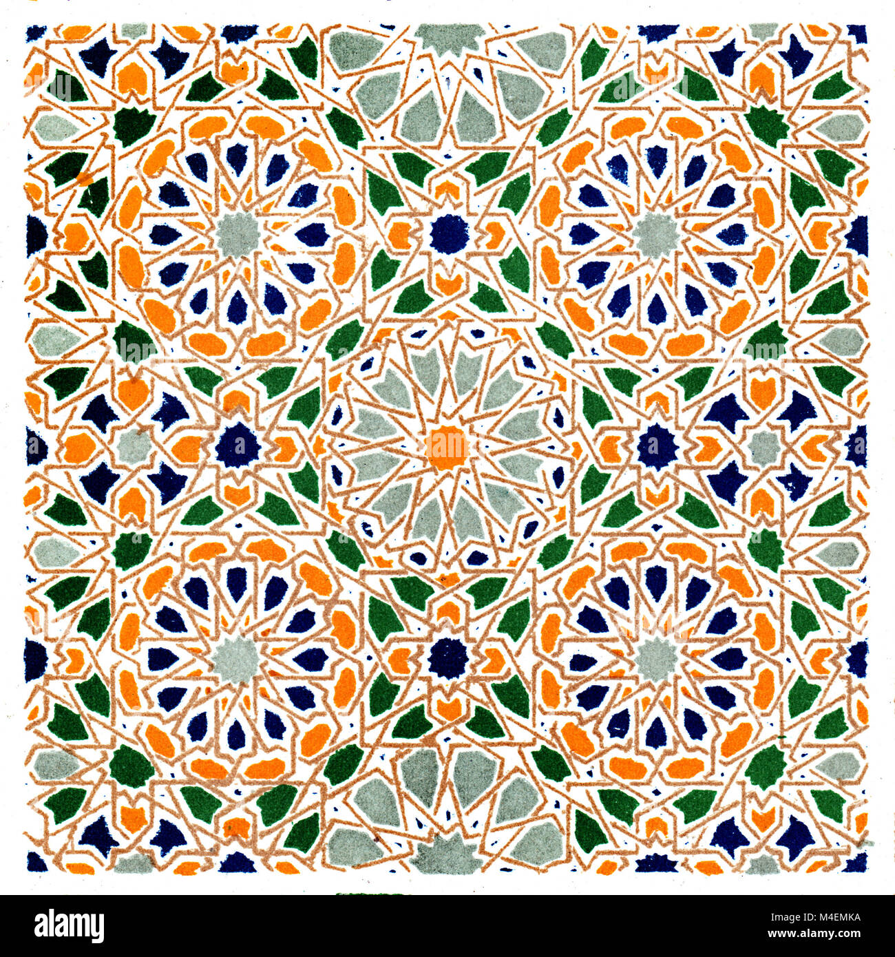 1868 Owen Jones Ornament Pattern Design Quadrat von maurischen Platte Nr. 5 Variante 4 - Rundschreiben maurischen Stil Stockfoto