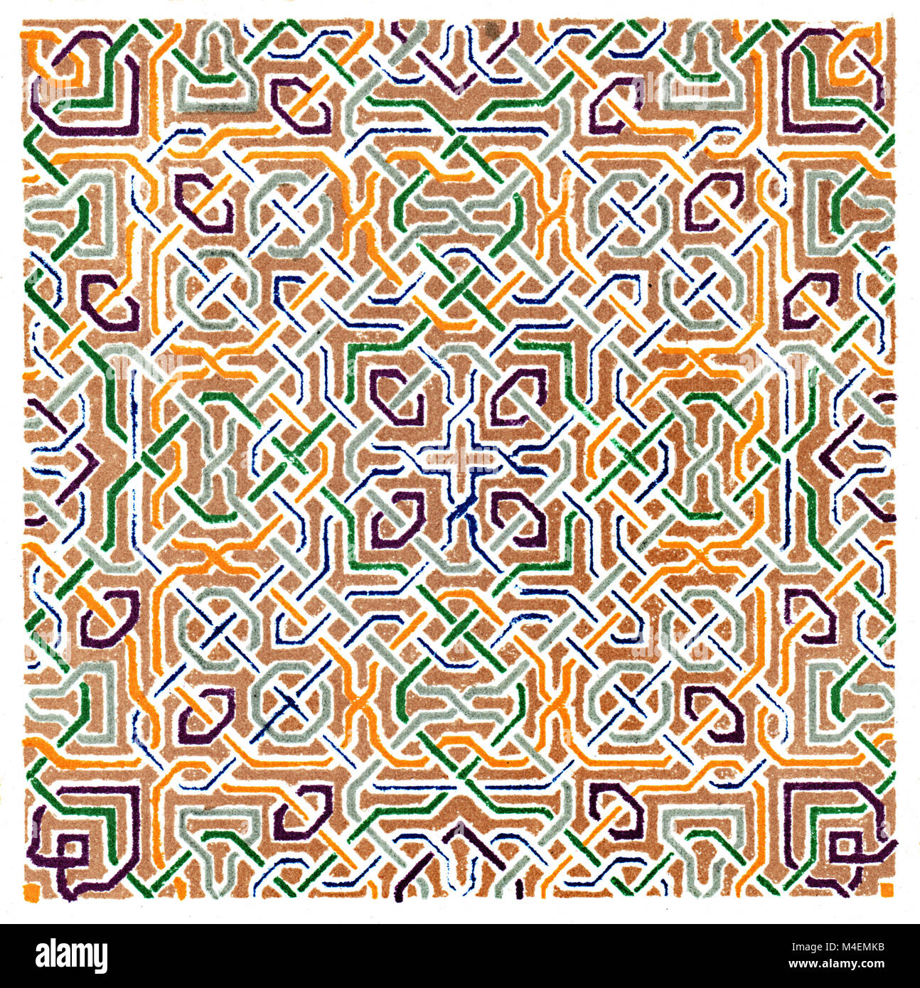 1868 Owen Jones Ornament Pattern Design Quadrat von maurischen Platte Nr. 5 Variante 3 - Maurische Interlace Muster Stockfoto