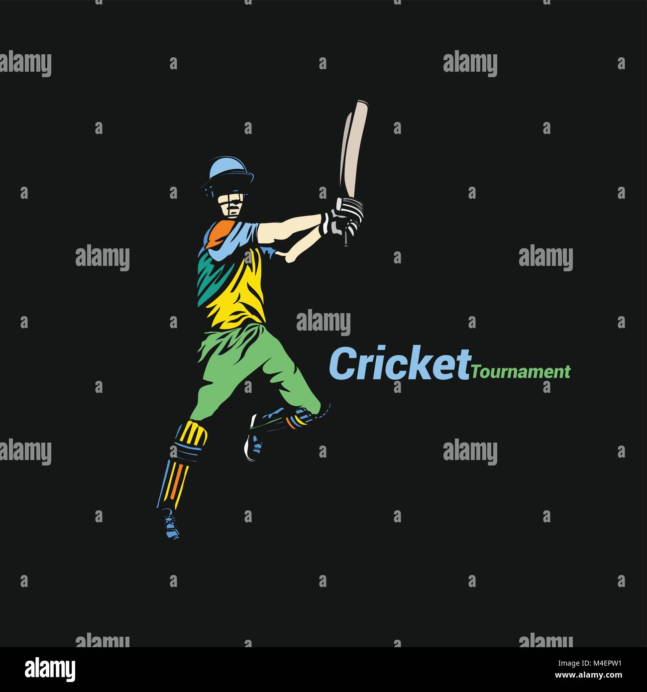 Batsman schlagen Cricket Ball am Turnier Vector Illustration. Stock Vektor
