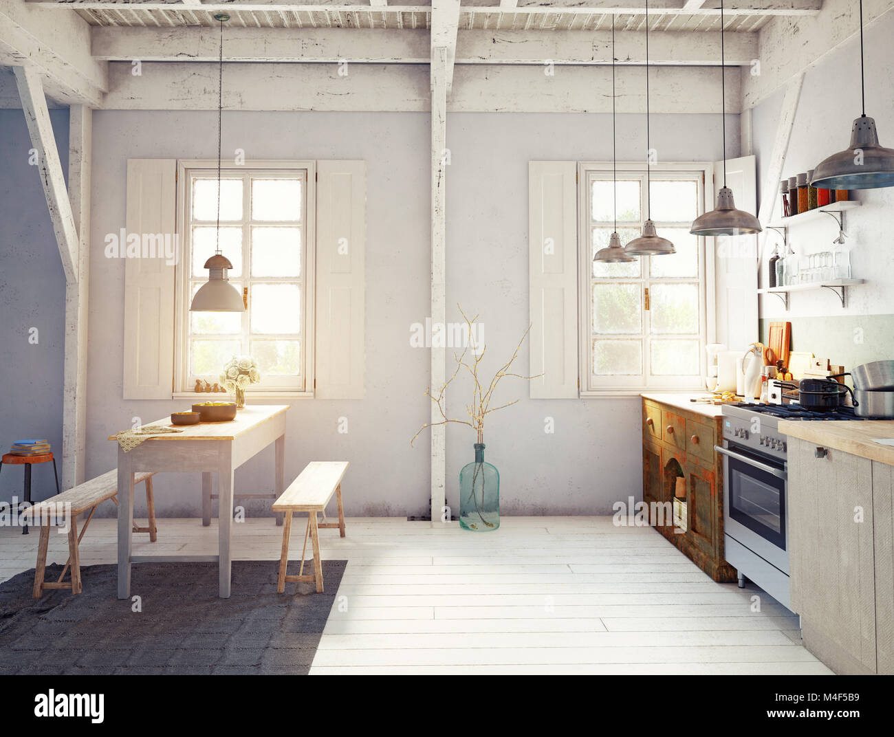 Vintage Style Küche Interieur. 3D-rendering Konzept Design Stockfoto ... Vintage Style Küche Interieur. 3D-rendering Konzept Design Stockfoto ...