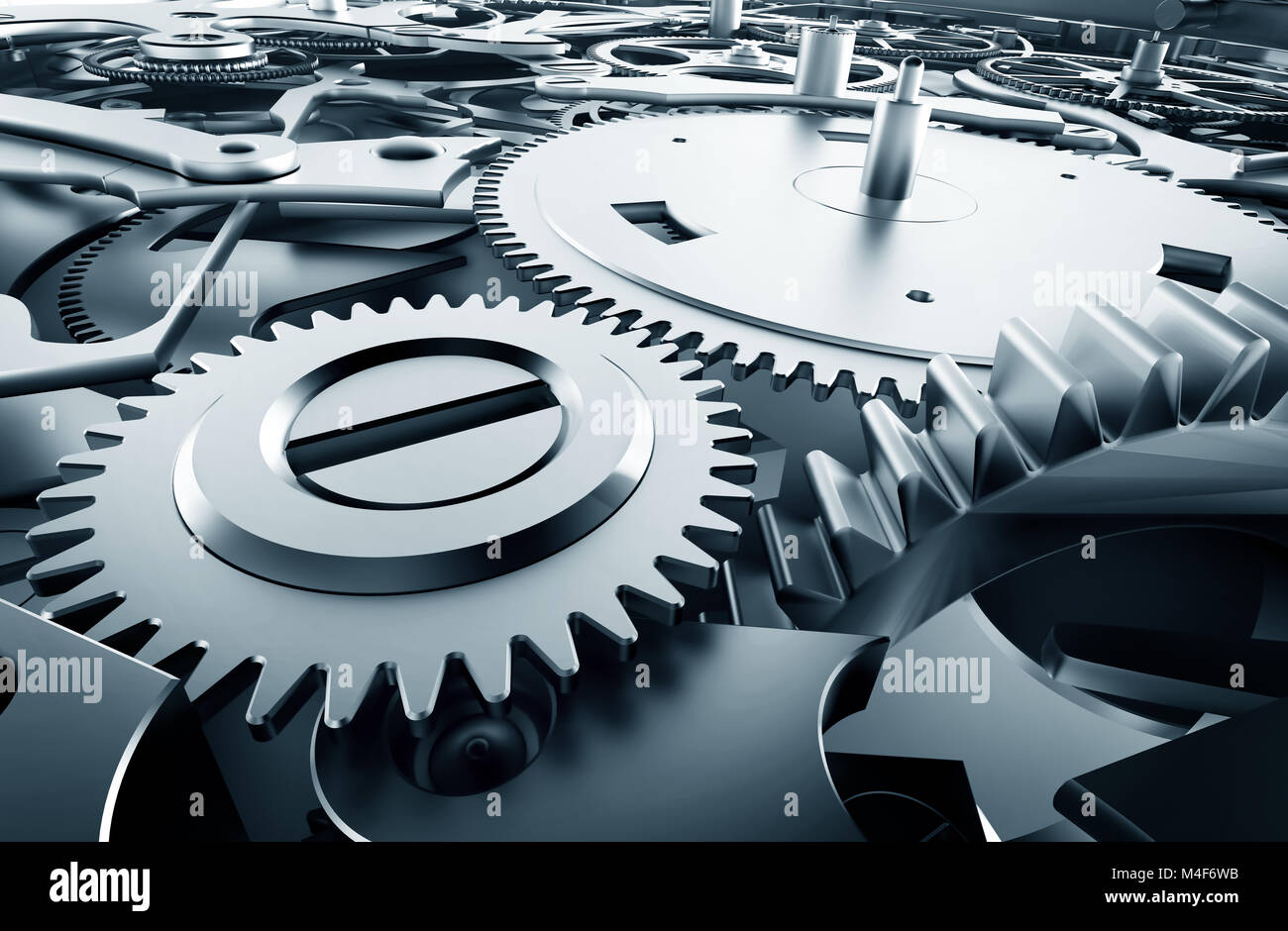Im inneren Mechanismus, Uhrwerk mit Arbeiten der Gänge. Stockfoto