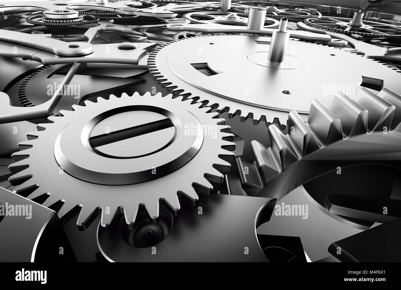 Im inneren Mechanismus, Uhrwerk mit Arbeiten der Gänge. Stockfoto