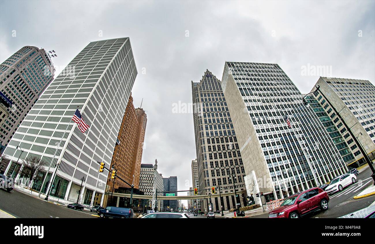 Downtown Detroit Michigan City Skyline Stockfoto