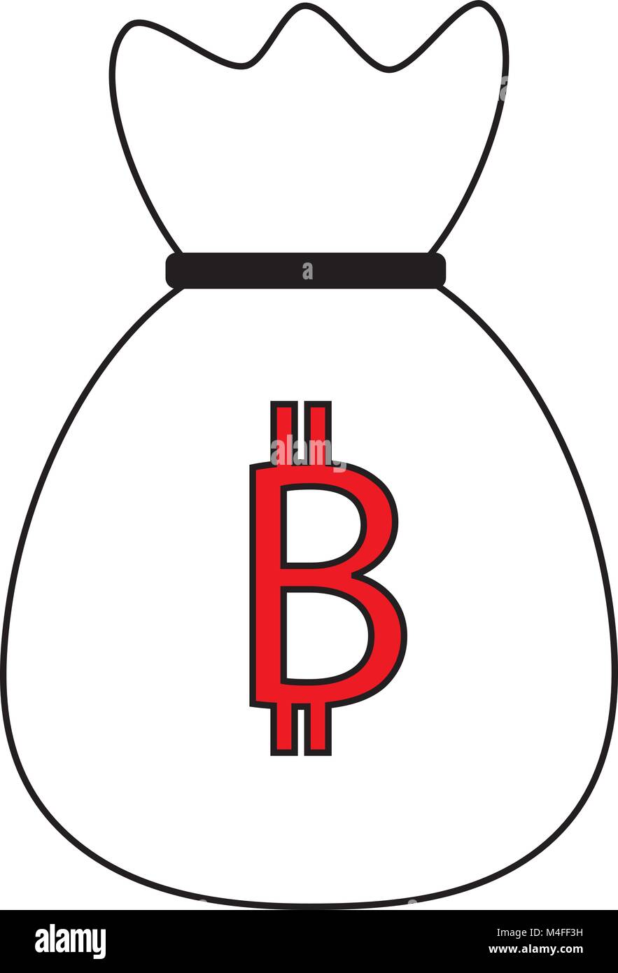 Bitcoin crypto Währung Symbol oder Logo Vektor über eine Geld-Beutel. Symbol für Bank oder auf eine digitale Wirtschaft mit virtuellem Geld und Währungen verwendet w Stock Vektor