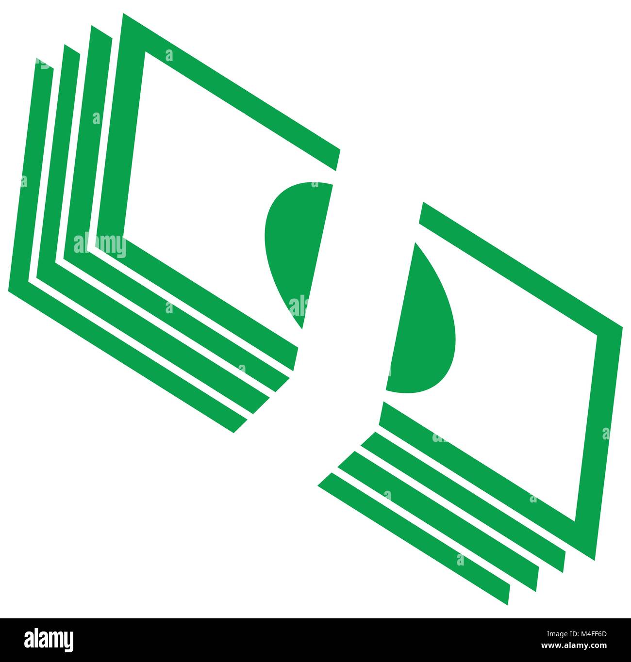 Stapel von Banknoten oder Rechnungen gestapelt. Währung Symbol oder Logo Vektor. Symbol für Banken oder Finanzen. Stock Vektor