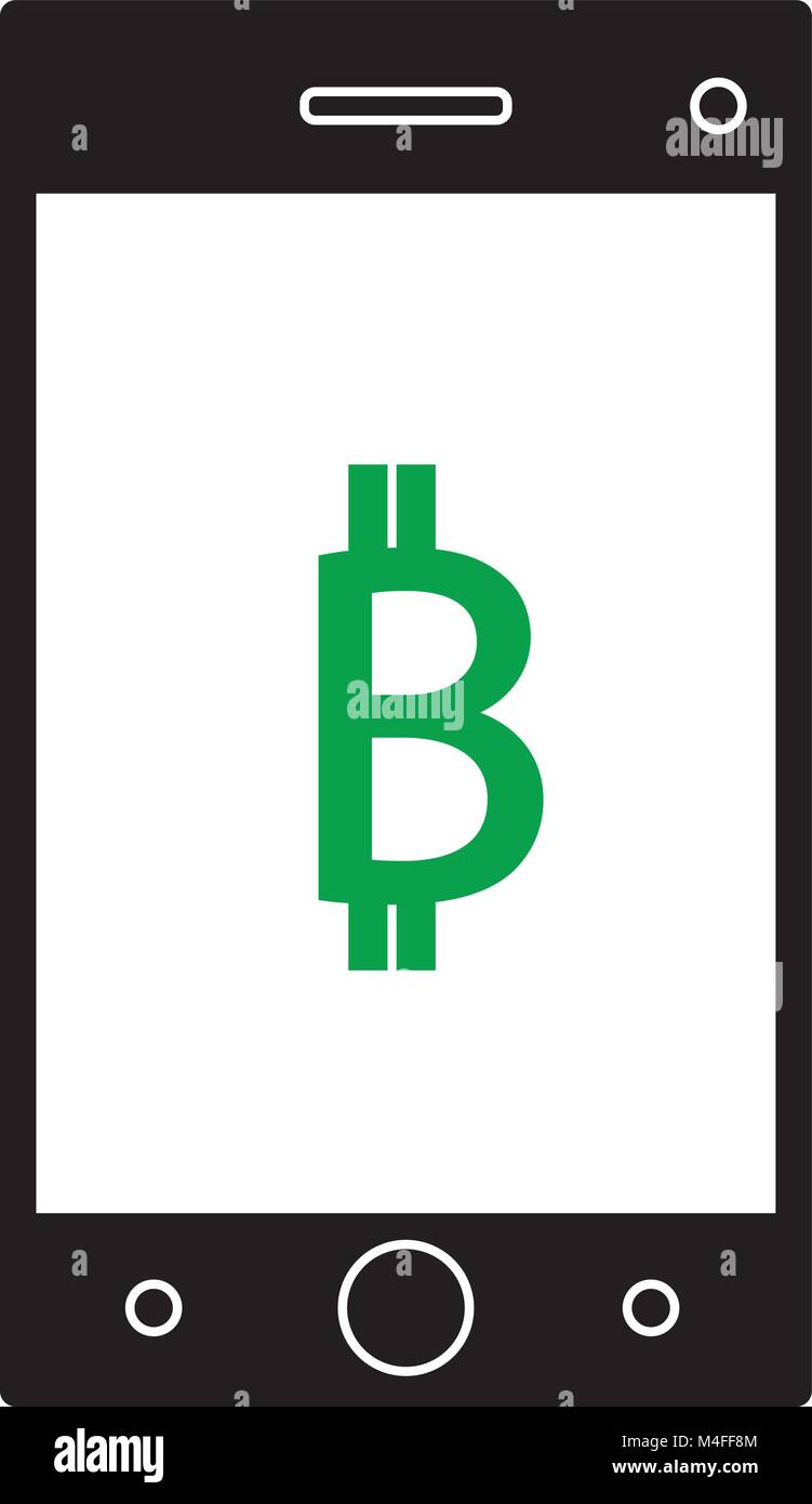 Bitcoin crypto Währung Symbol oder Logo Vektor in einem Handy, Handy oder Smartphone Bildschirm oder Display. Digitale Wirtschaft Bank oder Banken mit Virtua Stock Vektor