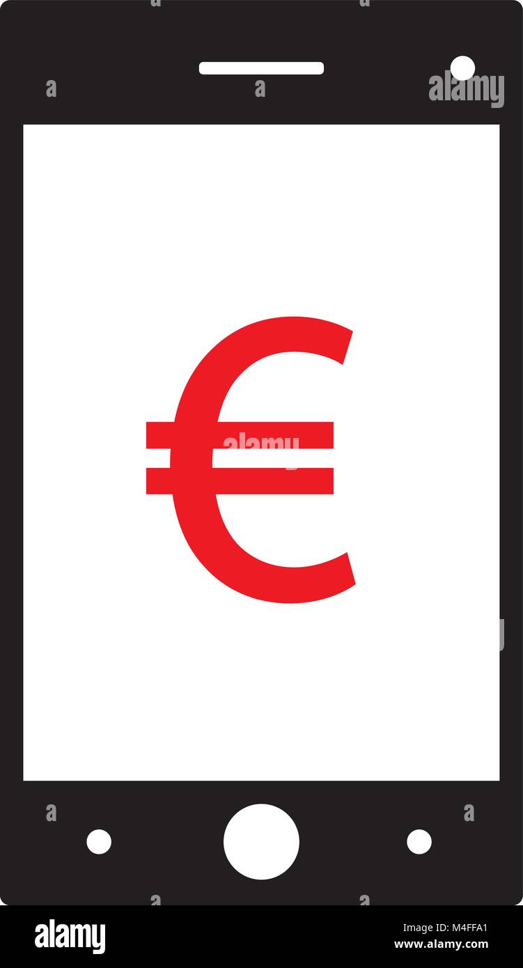 Währung Euro Symbol oder Logo Vektor in einem Handy, Handy oder Smartphone Bildschirm oder Display. Symbol für die Europäische Union Bank, Banken oder Europa Eur Stock Vektor