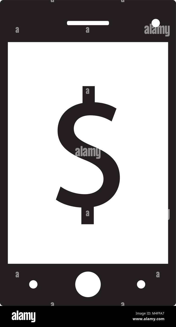 Dollar Währung Symbol oder Logo Vektor in einem Handy, Handy oder Smartphone Bildschirm oder Display. Symbol für die Vereinigten Staaten von Amerika Bank, Bank-o Stock Vektor