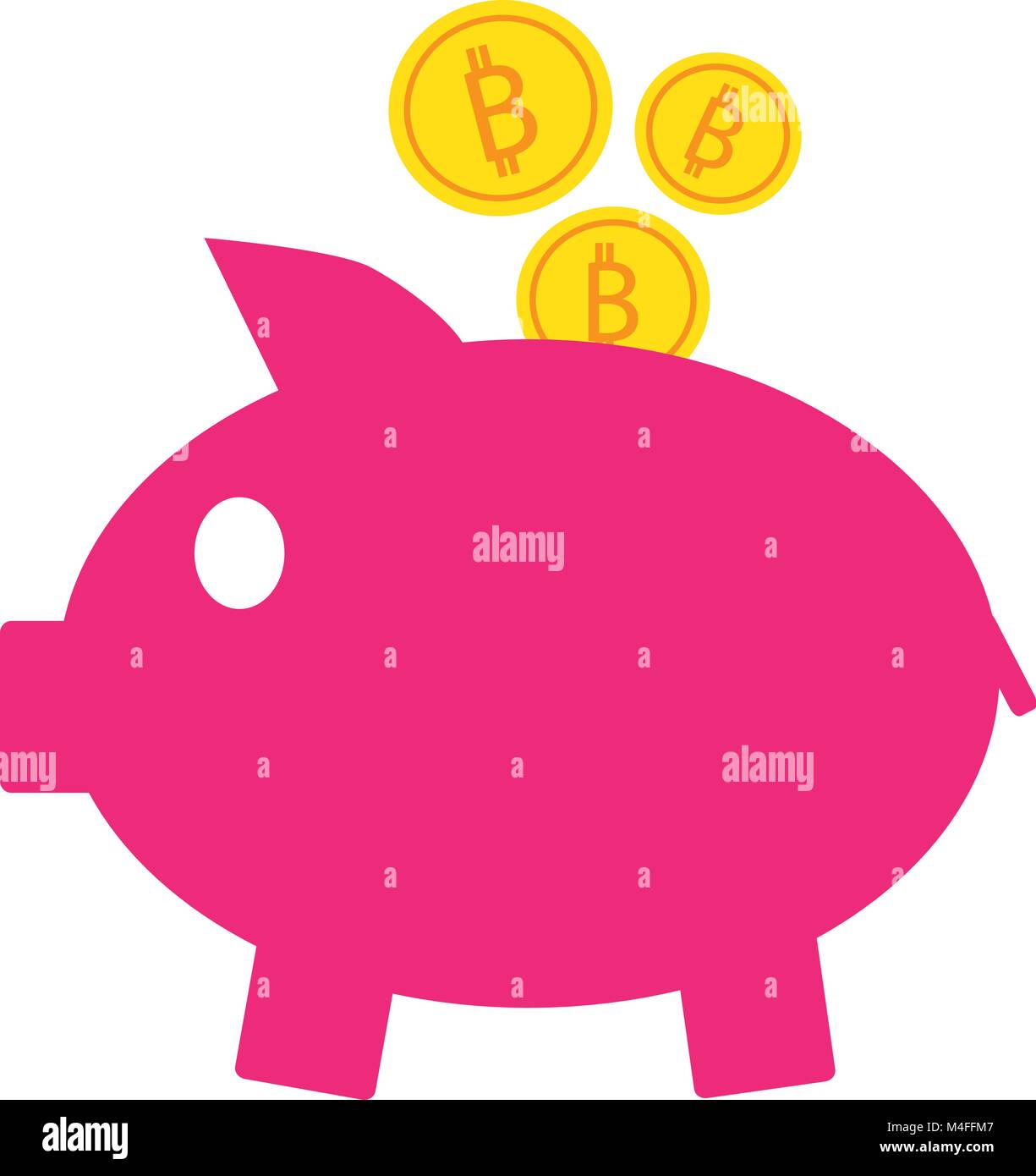 Bitcoin crypto Währung Symbol oder Vektor Logo auf Münzen und ein Sparschwein. Symbol für Bank oder auf eine digitale Wirtschaft mit virtuellen Cash und Currencie Stock Vektor