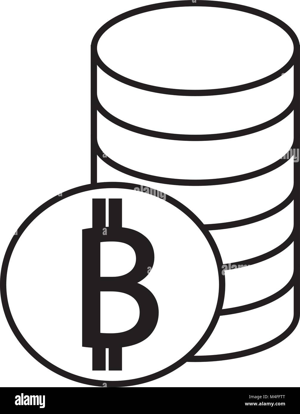 Bitcoin crypto Währung Symbol oder Logo Vektor über einem Haufen von Münzen stapeln. Symbol für Bank oder auf eine digitale Wirtschaft mit virtuellen Cash und currenci Stock Vektor