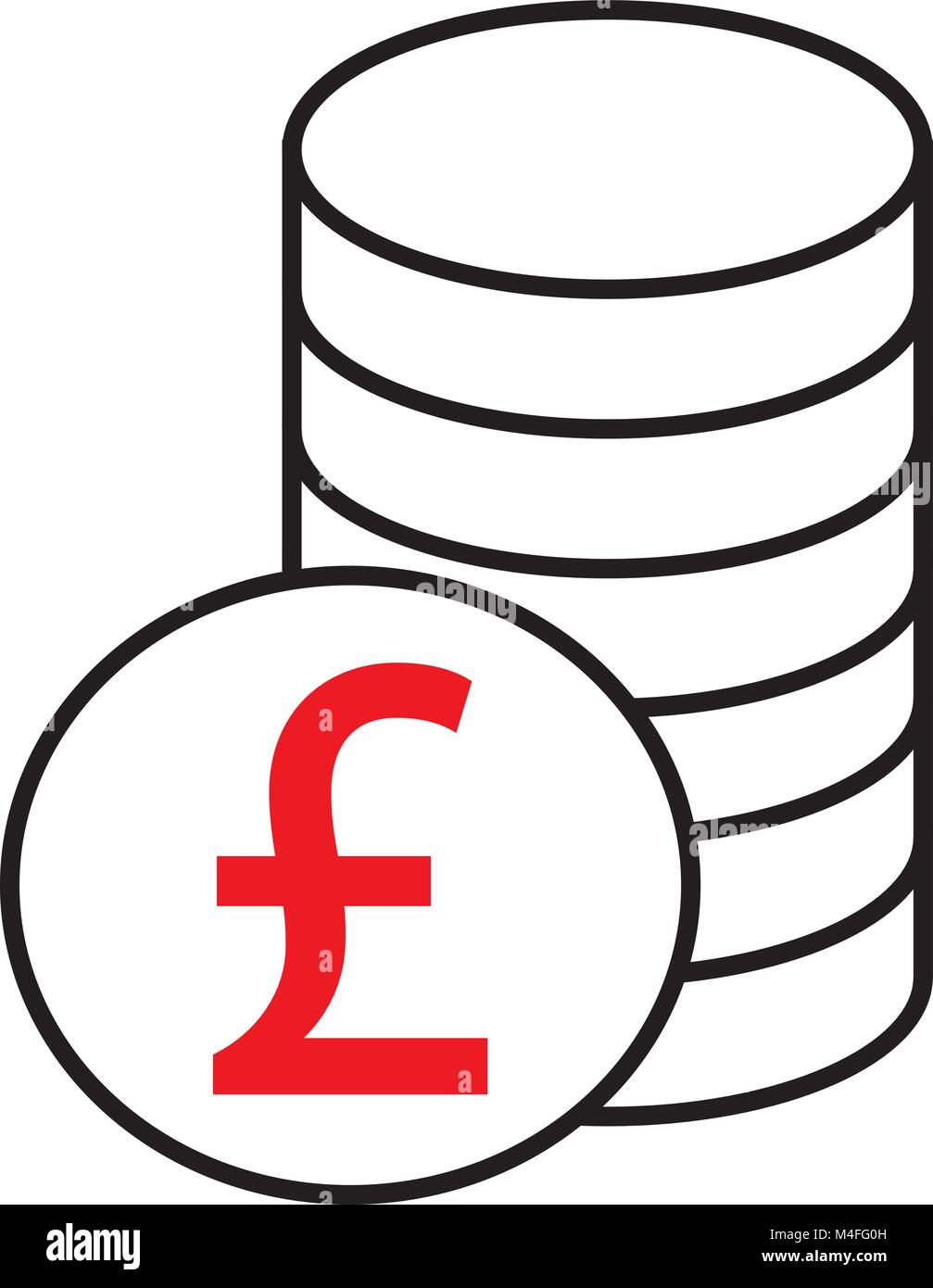 Pfund Sterling currency Symbol oder Logo Vektor über einem Haufen von Münzen stapeln. Symbol für Deutschland oder Großbritannien und England Bank, Banken oder Britis Stock Vektor