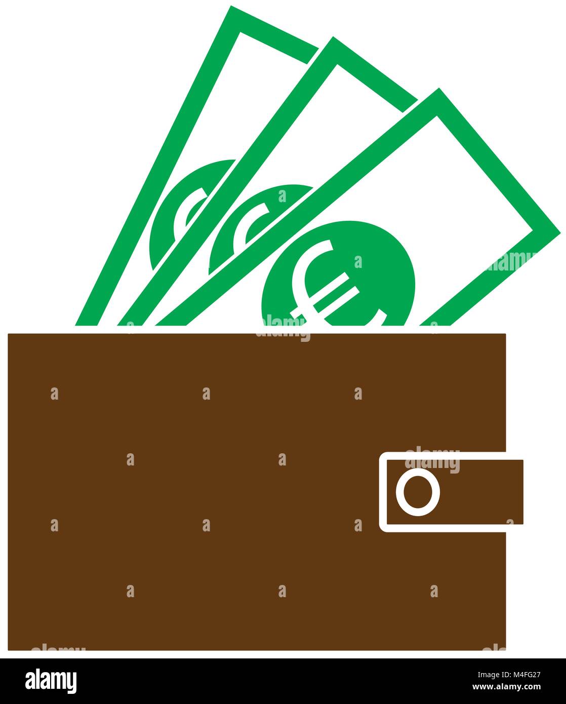 Währung Euro Symbol oder Logo Vektor auf Notes knallen aus der Brieftasche. Symbol für die Europäische Union Bank, Banken oder Europa Eurozone Finanzen Stock Vektor