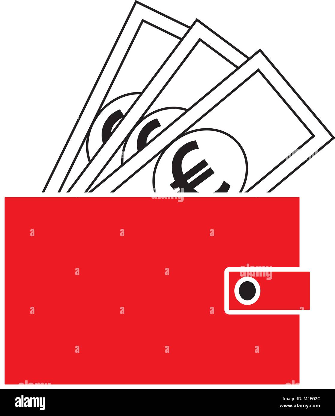 Währung Euro Symbol oder Logo Vektor auf Notes knallen aus der Brieftasche. Symbol für die Europäische Union Bank, Banken oder Europa Eurozone Finanzen Stock Vektor