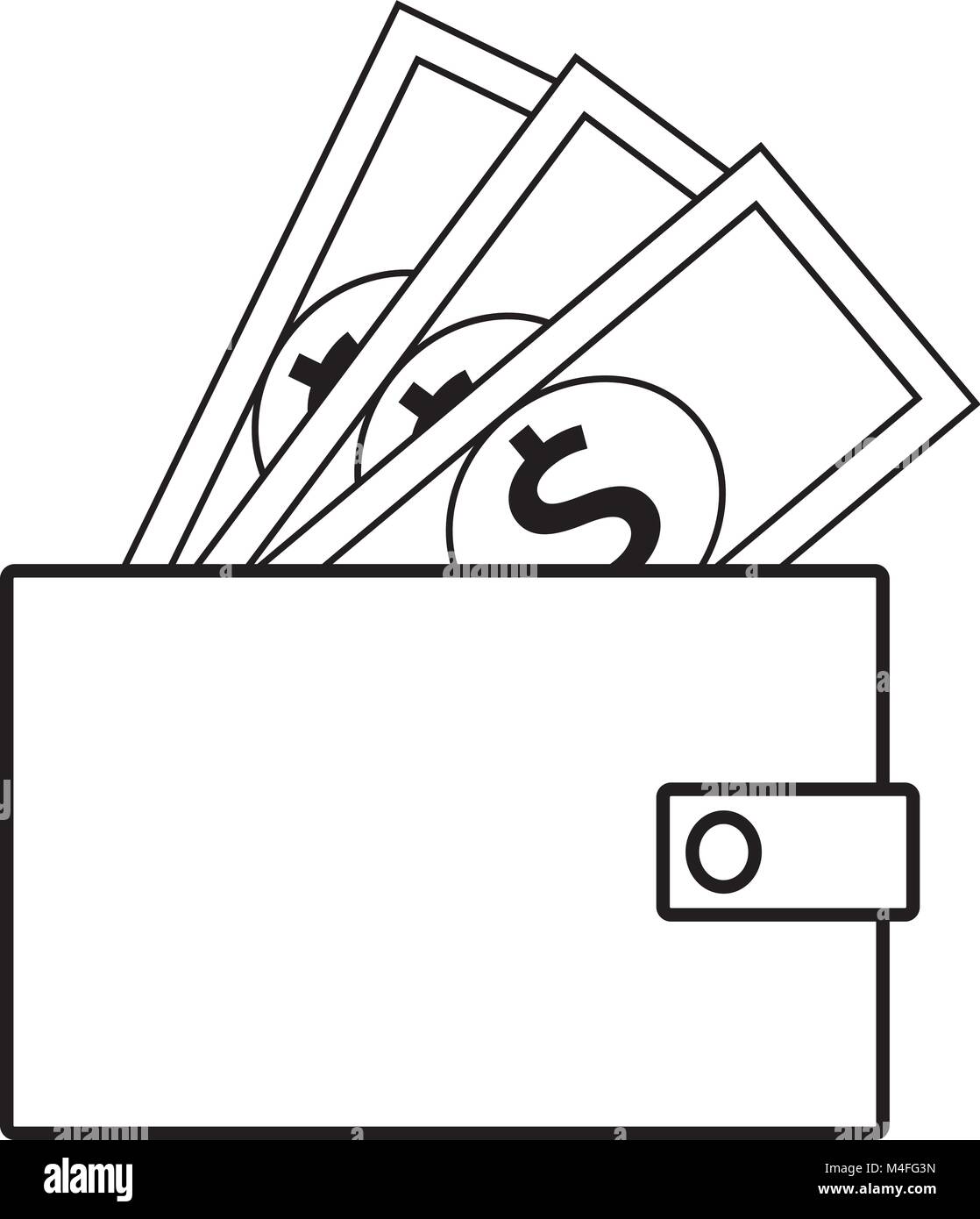 Dollar Währung Symbol oder Logo Vektor auf Notes knallen aus der Brieftasche. Symbol für die Vereinigten Staaten von Amerika Bank, Banken oder Britischen und Englisch Finanz Stock Vektor