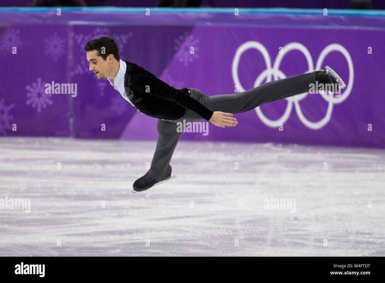 Pyeongchang, Südkorea. 16 Feb, 2018. Javier Fernandez (ESP), Eiskunstlauf, Männer Einzellauf kurzes Programm, Olympische Winterspiele PyeongChang 2018 Kwandong Hockey Centre, South Korea am 16. Februar 2018. Credit: Enrico Calderoni/LBA/Alamy leben Nachrichten Stockfoto