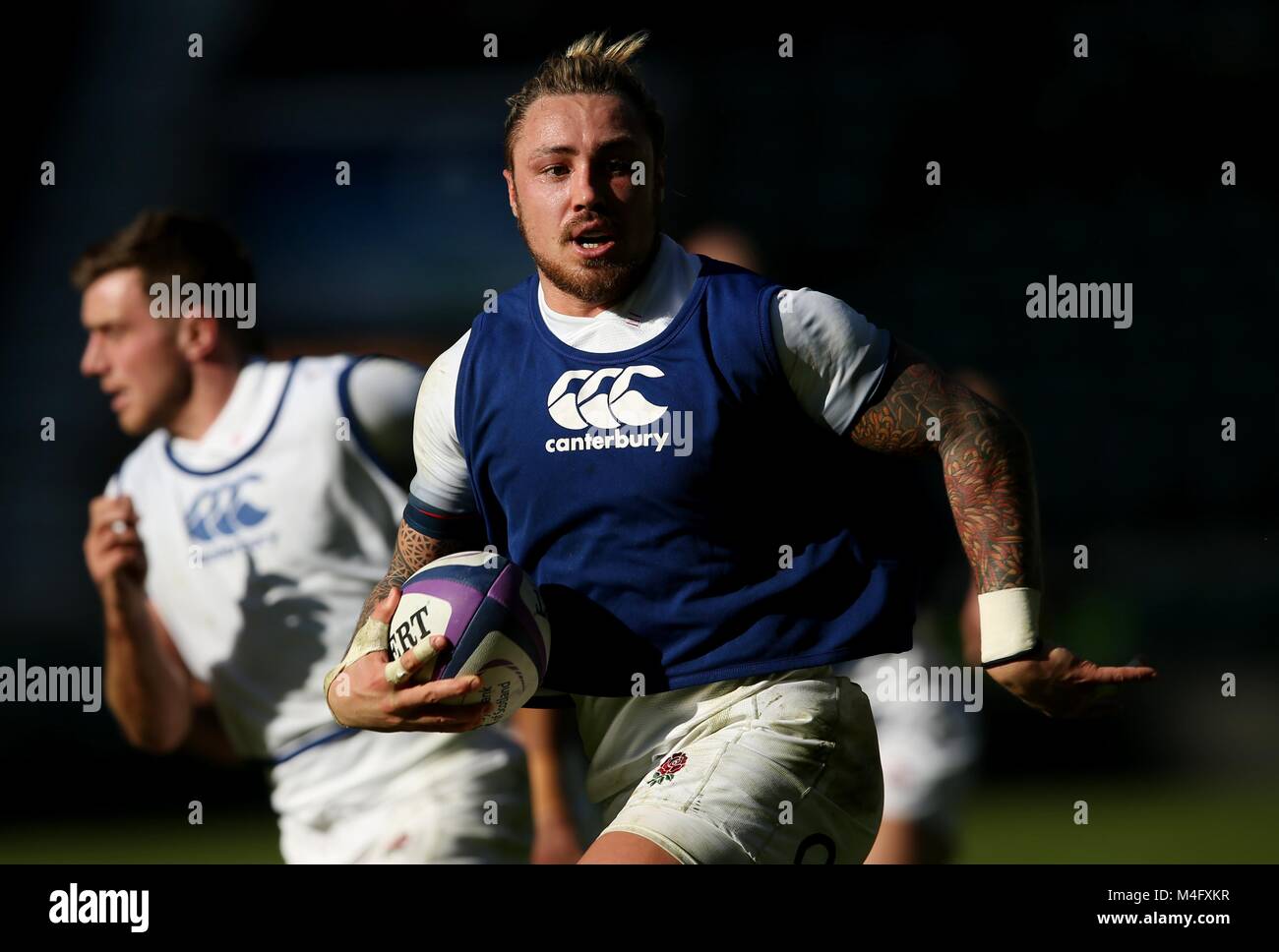 Twickenham, London, UK. 16. Februar 2018. Jack Nowell von England während einer England Rugby Offenen Training bei Twickenham Stadium. Credit: Paul Harding/Alamy leben Nachrichten Stockfoto