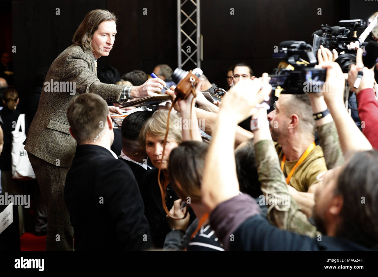 Wes Anderson während der "Isle of Dogs" Pressekonferenz auf der 68. Internationalen Filmfestspiele Berlin/Berlinale 2018 im Hotel Grand Hyatt am 15. Februar in Berlin, Deutschland. | Verwendung weltweit Stockfoto