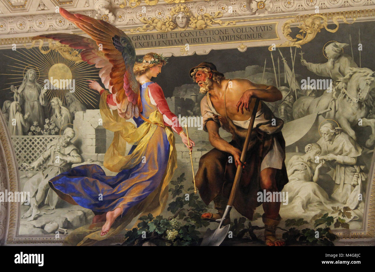 Gemälde an der Decke des vatikanischen Museums von Engeln und Putten, Vatikanstadt, Rom, Italien. Stockfoto
