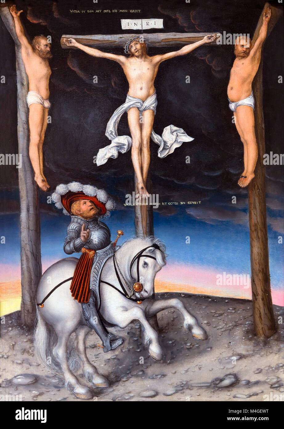 Die Kreuzigung mit den konvertierten Hauptmann, Lucas Cranach der Ältere, 1536, Nationalgalerie, Washington DC, USA, Nordamerika Stockfoto