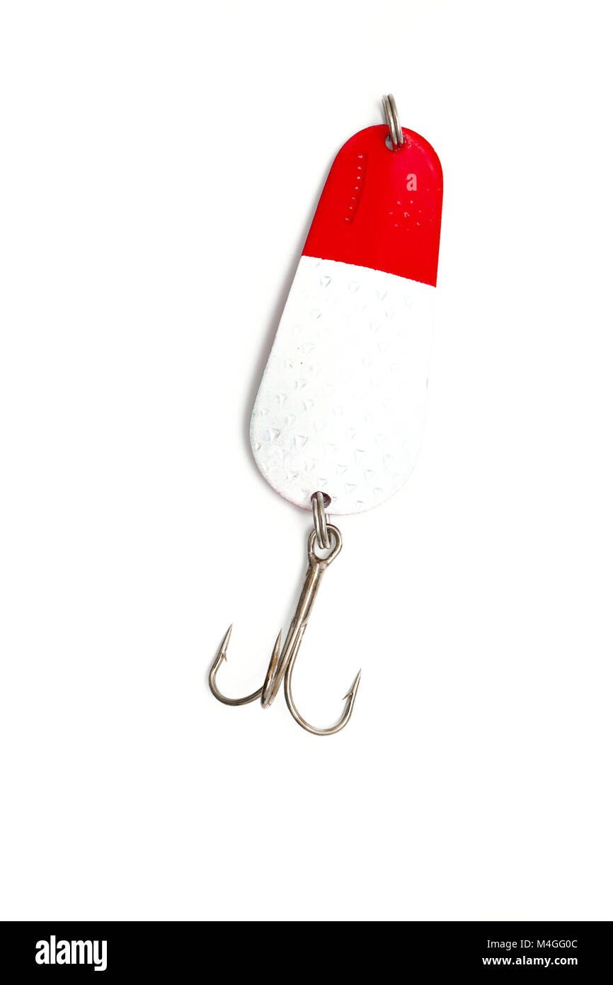 Angeln Köder auf weißem Hintergrund Stockfoto