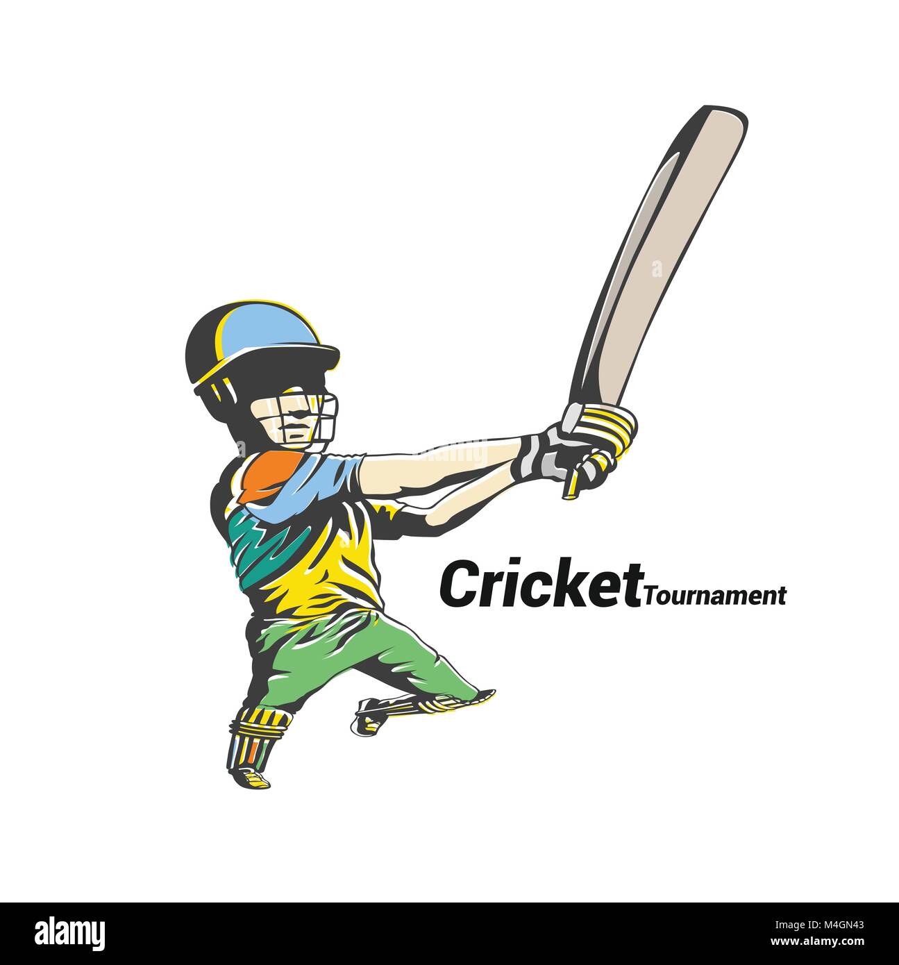 Bunte Cricket Spieler schlug die große Kugel Vector Illustration. Stock Vektor