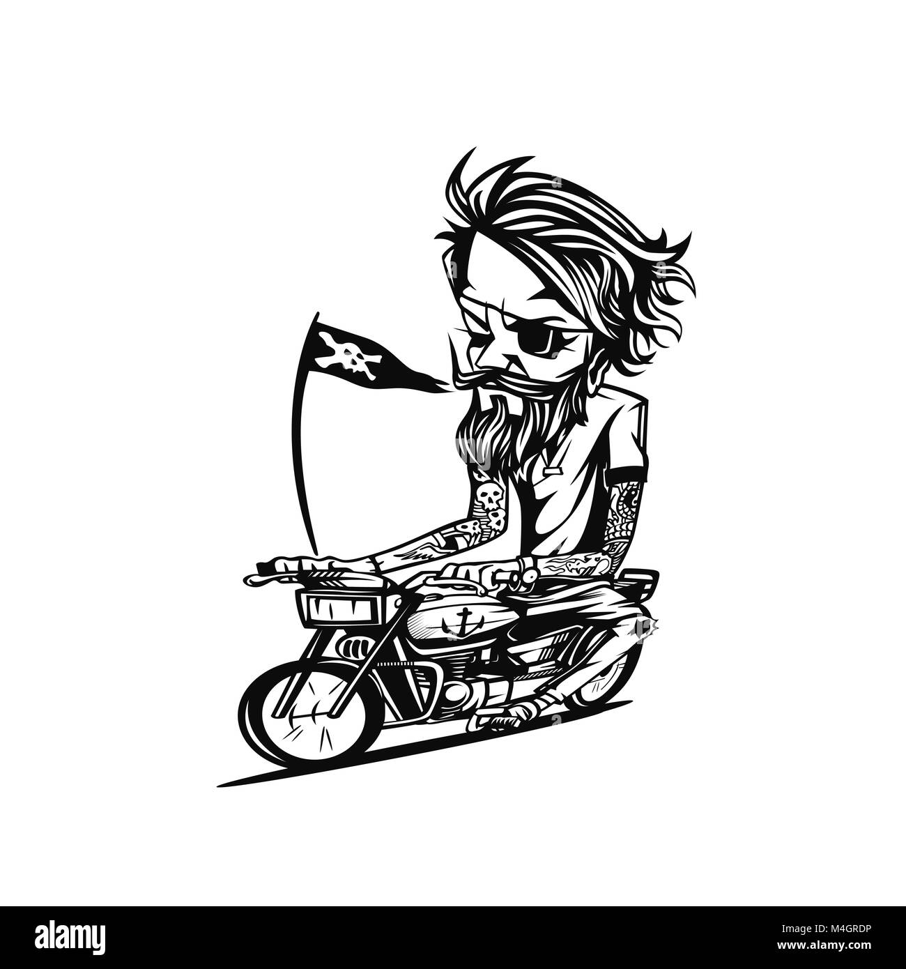 Mann auf dem Motorrad Vector Illustration Design. Stock Vektor