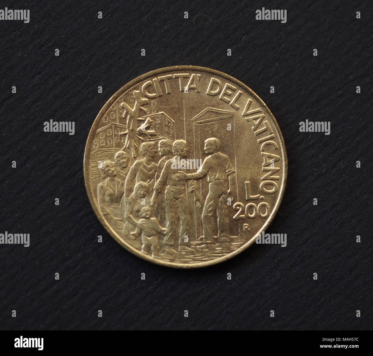 Alte goldene Münze von Vatikan Stadt ausgestellt, die die Familie mit vielen Kindern Stockfoto