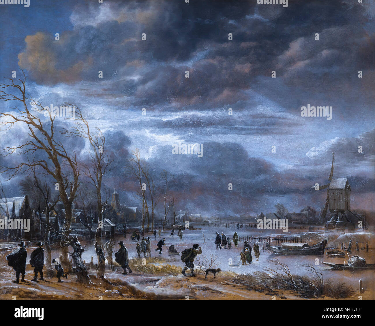 Eine verschneite Winterlandschaft, Aert van der Neer, ca. 1655-1660, National Gallery, Washington DC, USA, Nordamerika Stockfoto