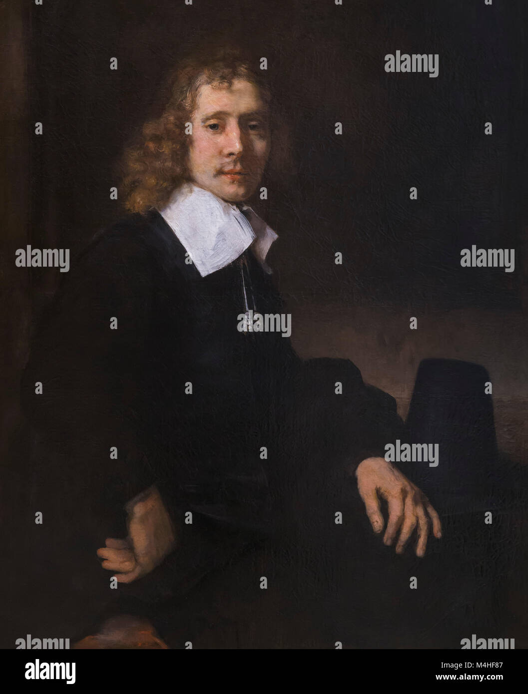 Ein junger Mann sitzt an einem Tisch, Rembrandt, circa 1660, National Gallery, Washington DC, USA, Nordamerika Stockfoto