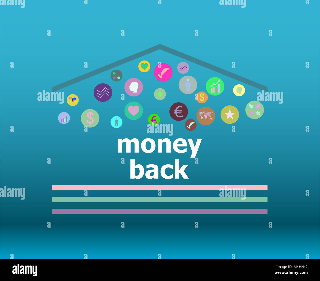 Text Geld zurück. Geschäftskonzept. Infografik Elemente. Design Symbol Stockfoto