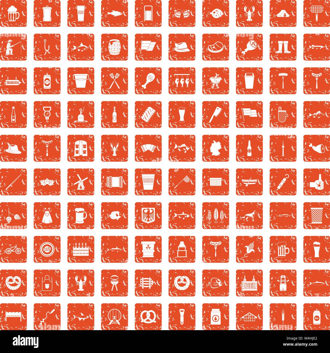 100 Bier Icons Set grunge orange Stock Vektor