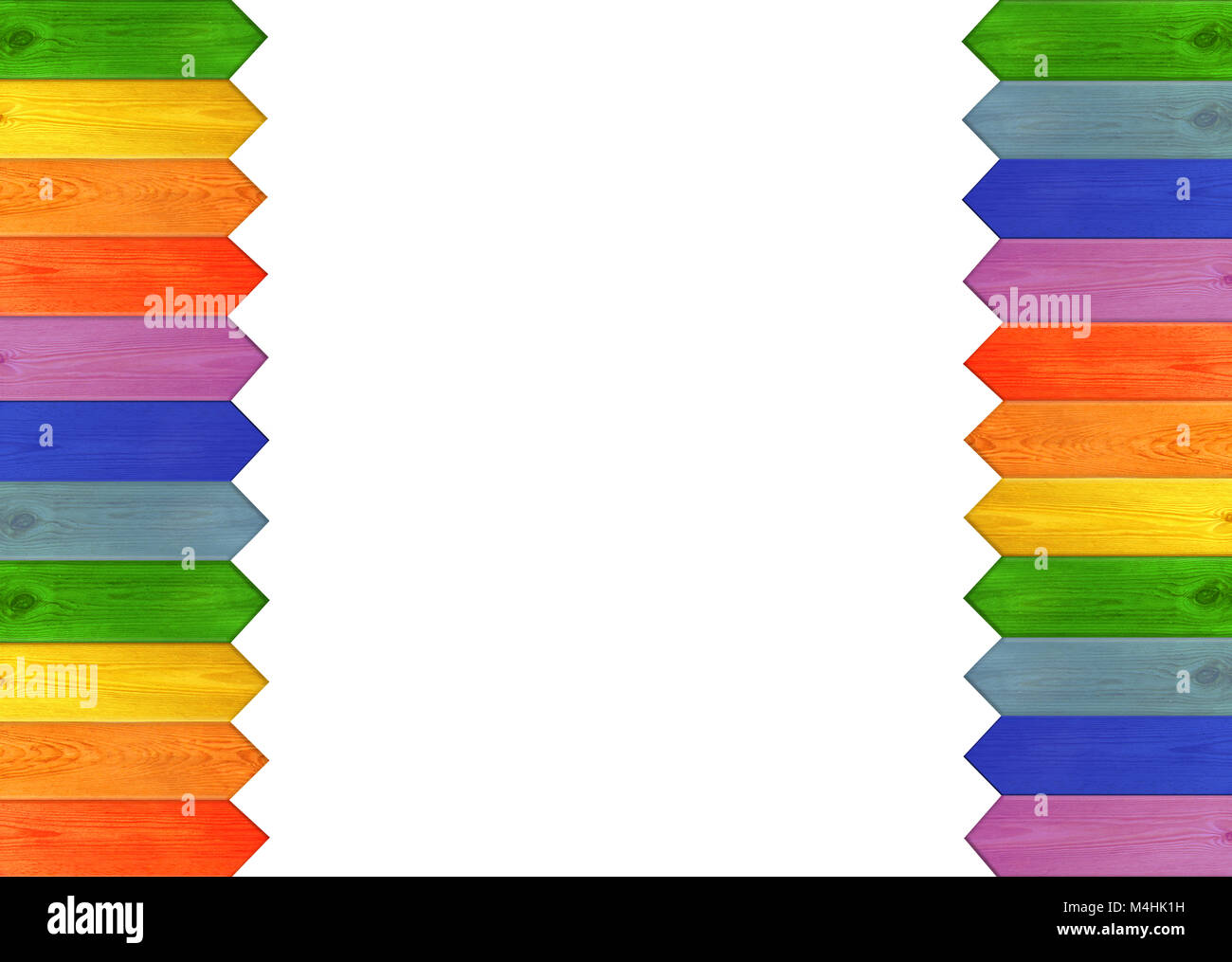 Mehrfarbige Zaun auf die Kanten auf dem weißen Hintergrund. Stockfoto