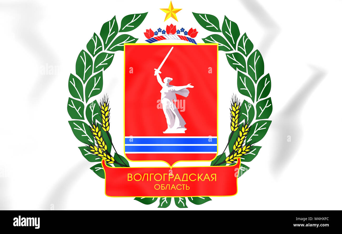 Volgograd Oblast Wappen, Russland. 3D Illustration. Stockfoto