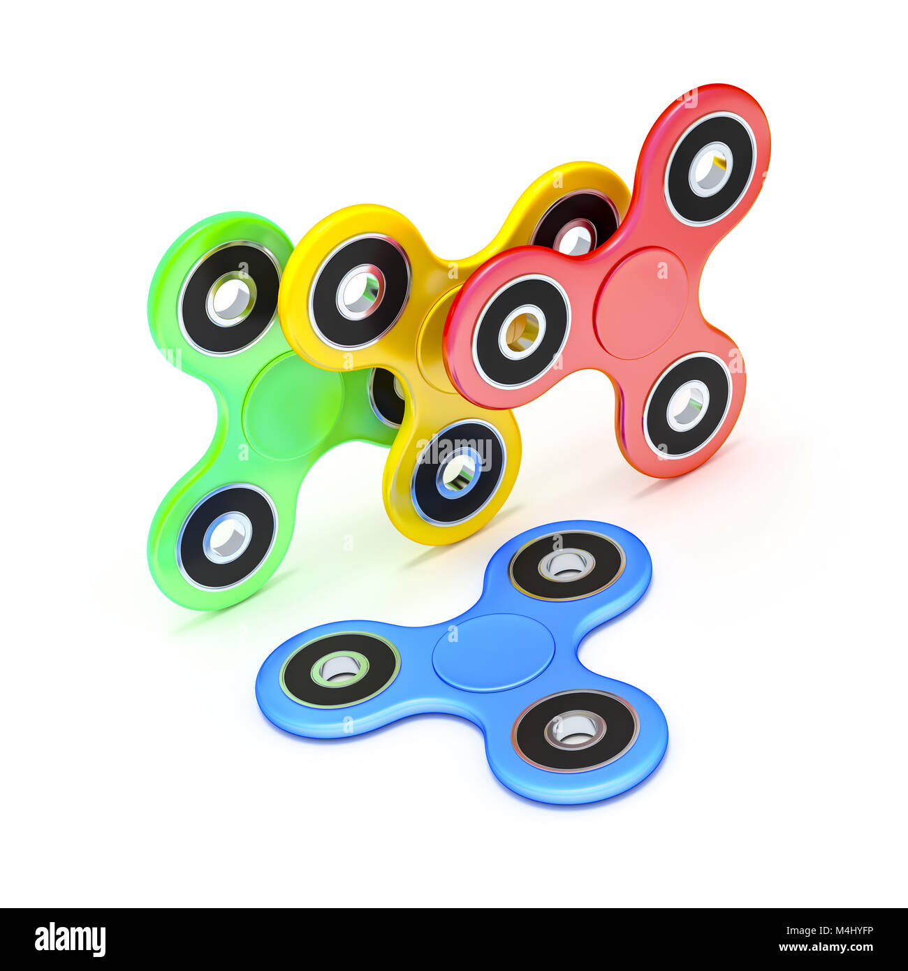 Vier zappeln Spinner in verschiedenen Farben Stockfoto