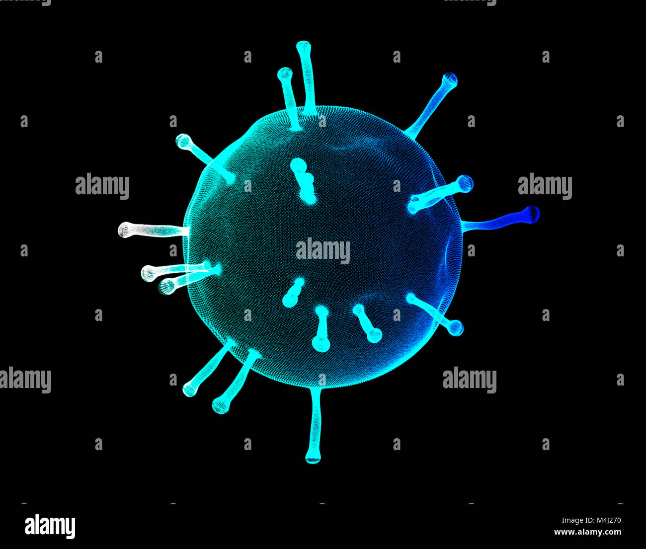 Virus, Grippe, mit Blick auf ein Virus unter einem Mikroskop, ansteckende Krankheit. Stockfoto