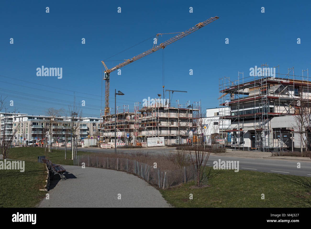 Baustelle von mehreren Wohngebäuden in den neuen Stadtteil Riedberg Stockfoto