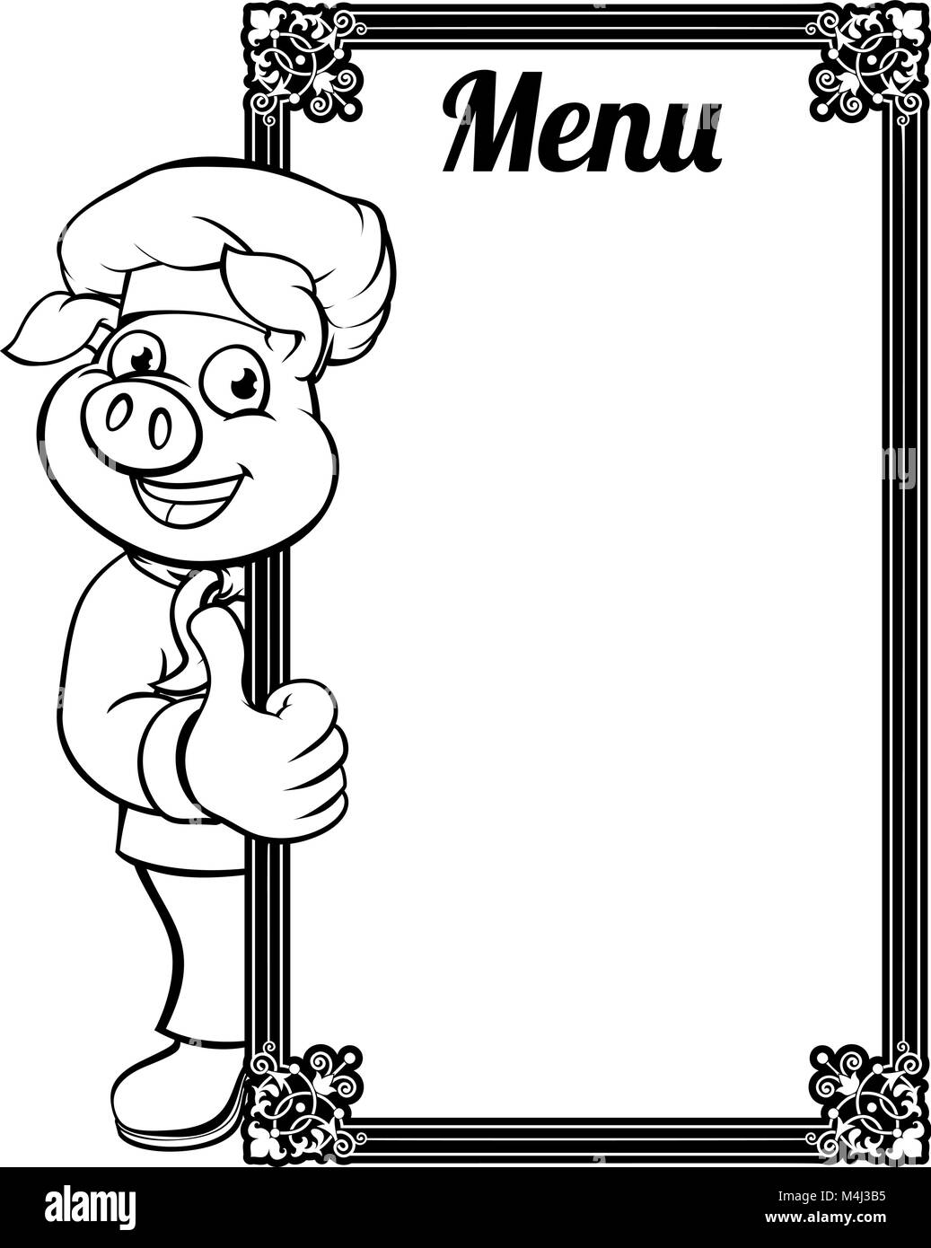 Koch Schwein Zeichentrickfigur Menü Stock Vektor