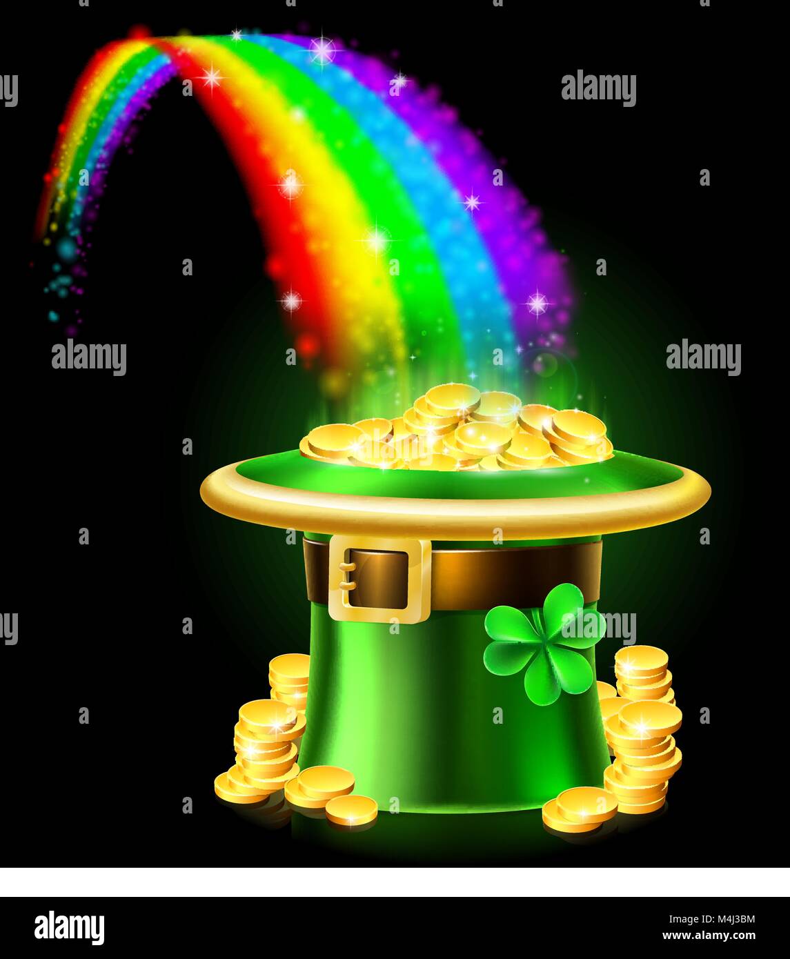 St Patricks Day Leprechaun Regenbogen Hut von Gold Stock Vektor