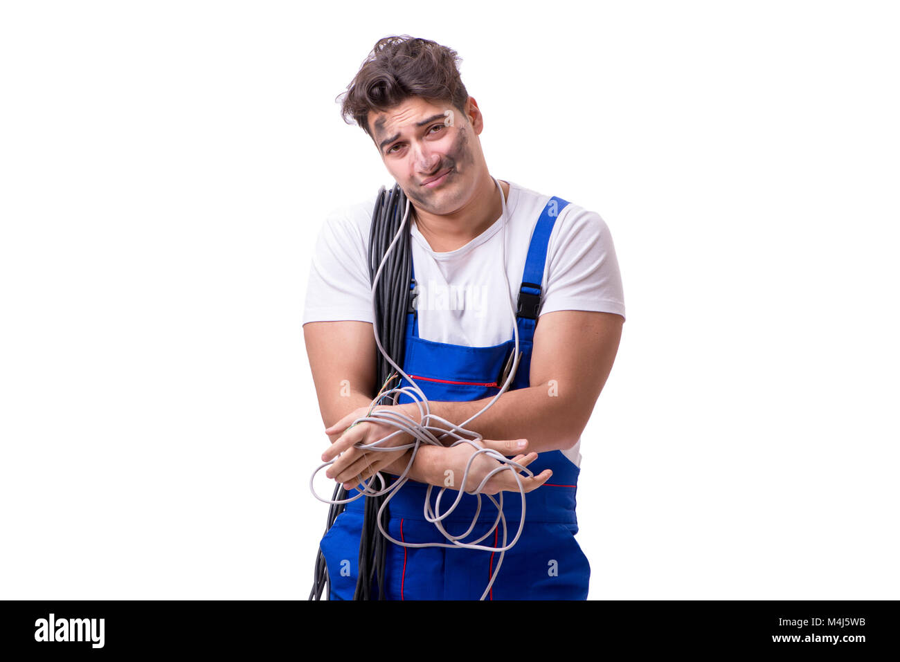 Lustiger Mann tun Elektrische Reparatur Stockfoto