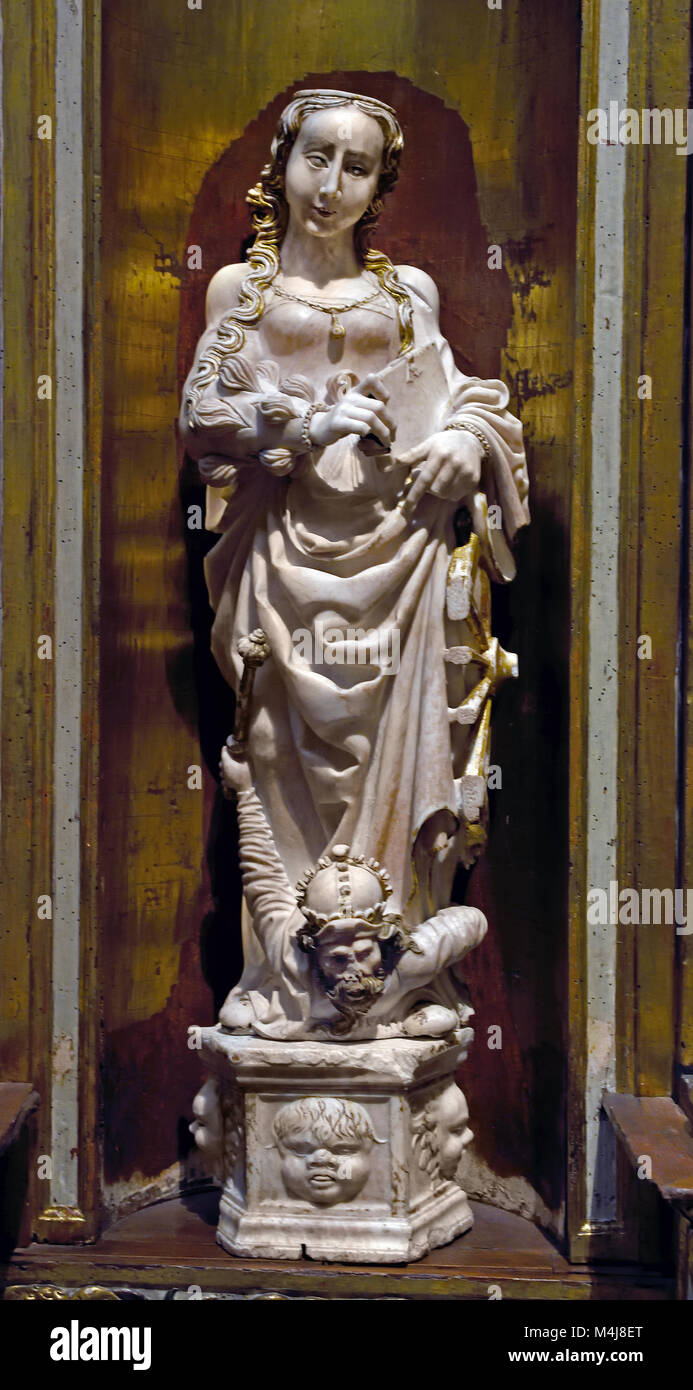 Altarbild - Altargemälde des Erzengels St. Michael von Alonso Berrugete 1489-1561 Master 16., Jahrhundert, Spanisch, (Kloster von San Benito el Real), Valladolid, Spanien. Stockfoto