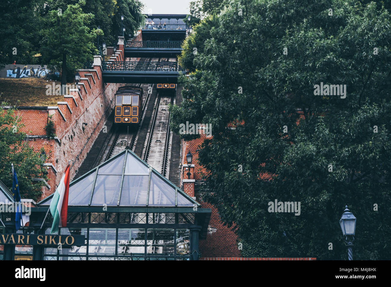 Buda Hill Standseilbahn in Budapest arbeiten während seiner regelmäßigen Stunden Stockfoto