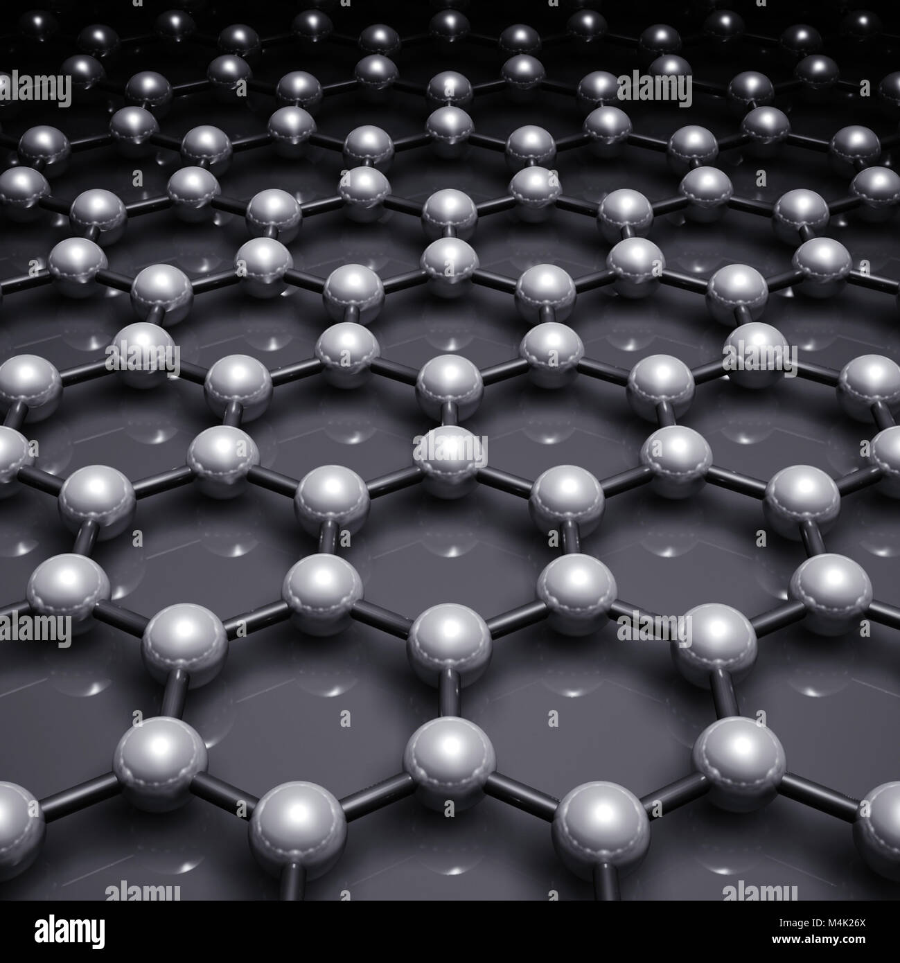 Graphenschicht, schematische molekularen Modell der hexagonalen Gitter. Platz 3D-Darstellung Stockfoto