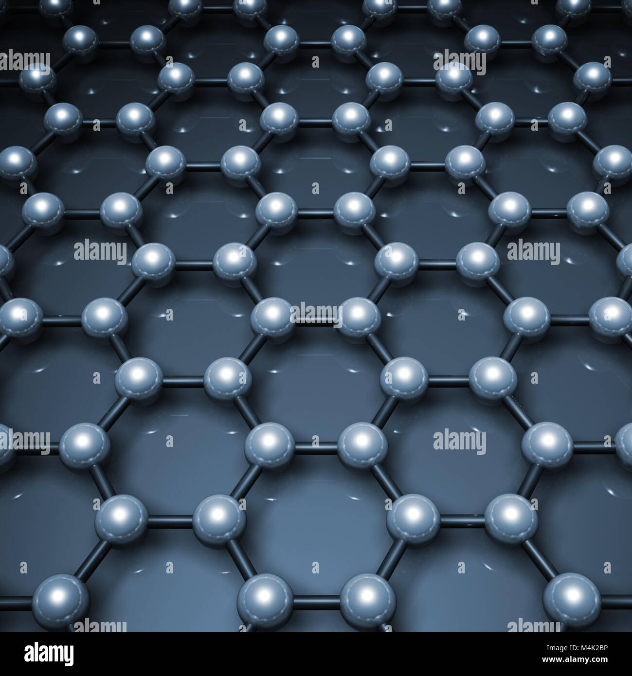 Graphenschicht Struktur molekularen Modell, sechseckigen Gitter aus Kohlenstoffatomen. Blau getönten 3D-Rendering Stockfoto