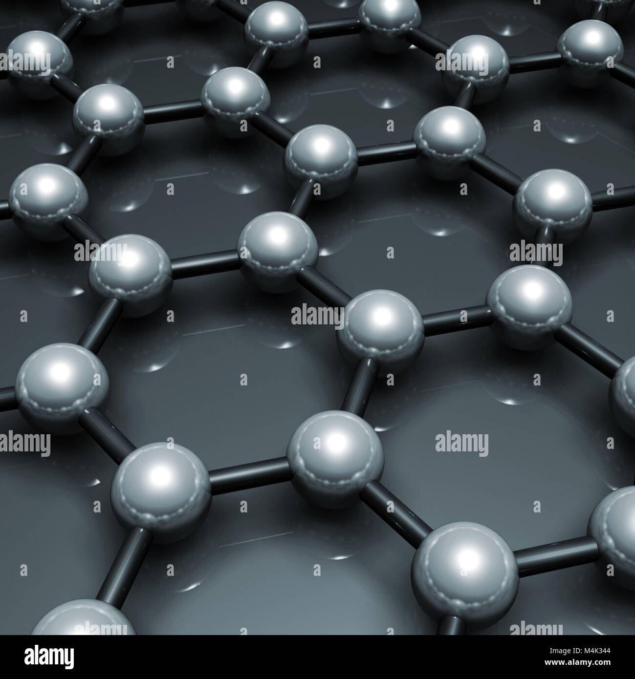 Graphenschicht Struktur molekularen Modell, sechseckigen Gitter aus Kohlenstoffatomen. Blau getönten 3 Abbildung d Stockfoto